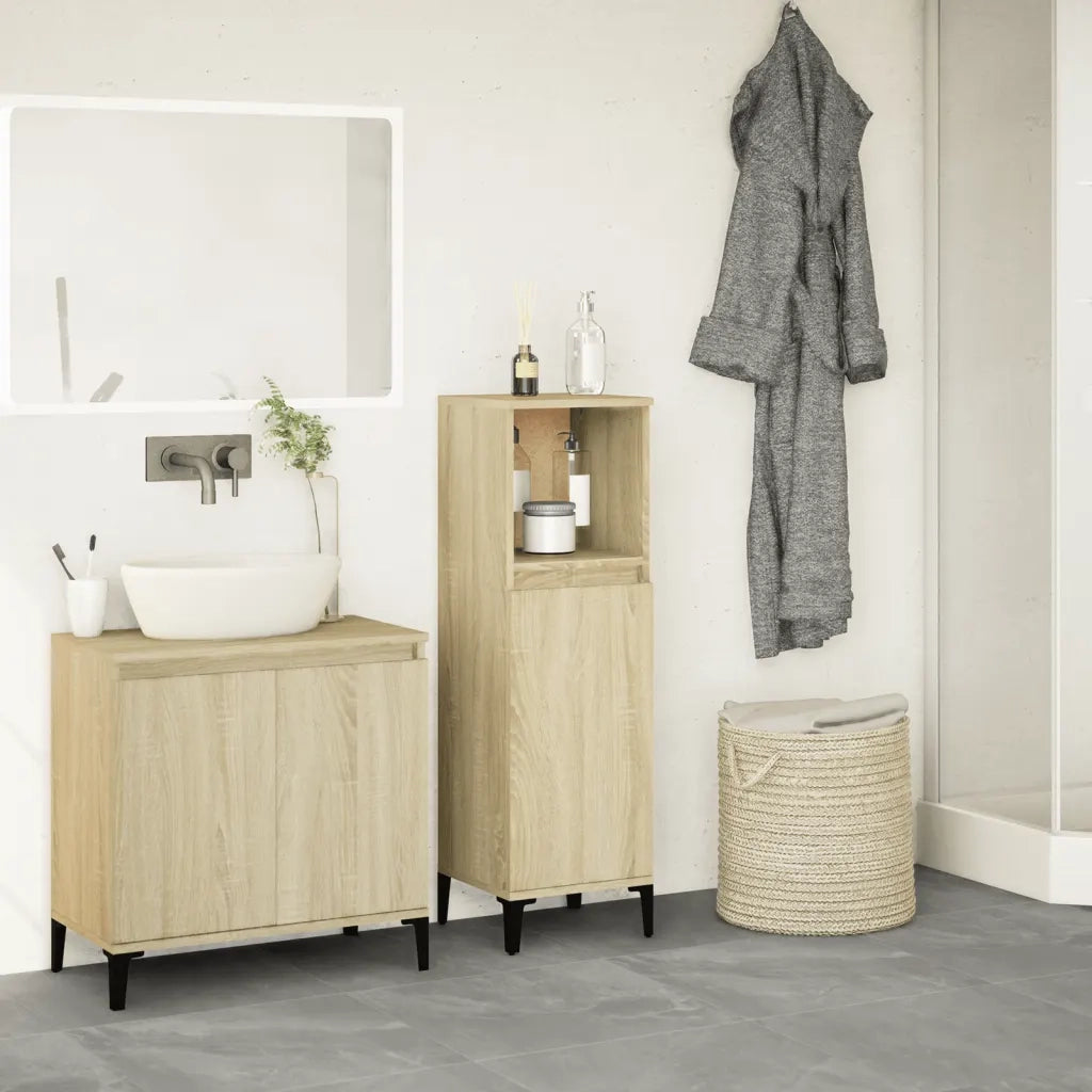 Armadietto da Bagno Rovere Sonoma 30x30x100cm Legno Multistrato 847389