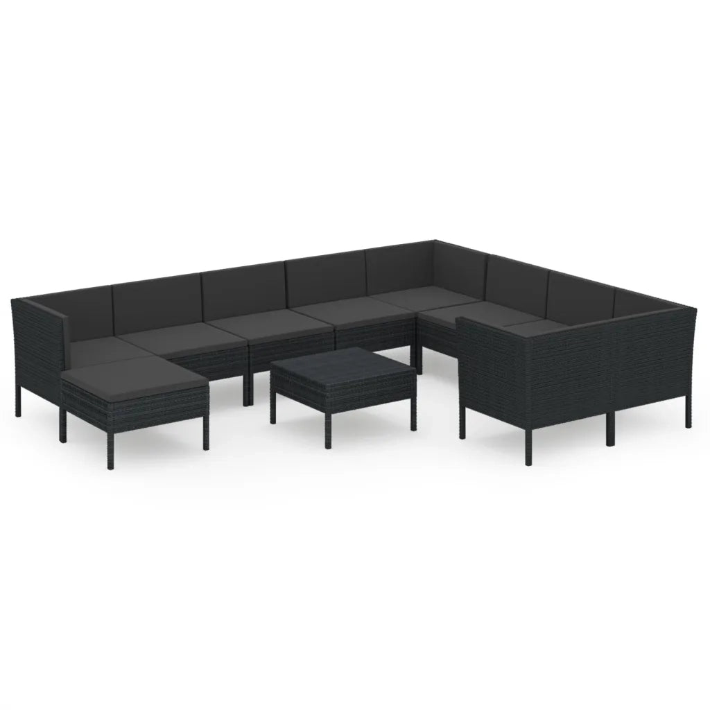 Set Divani da Giardino 11 pz con Cuscini in Polyrattan Nero cod mxl 38440