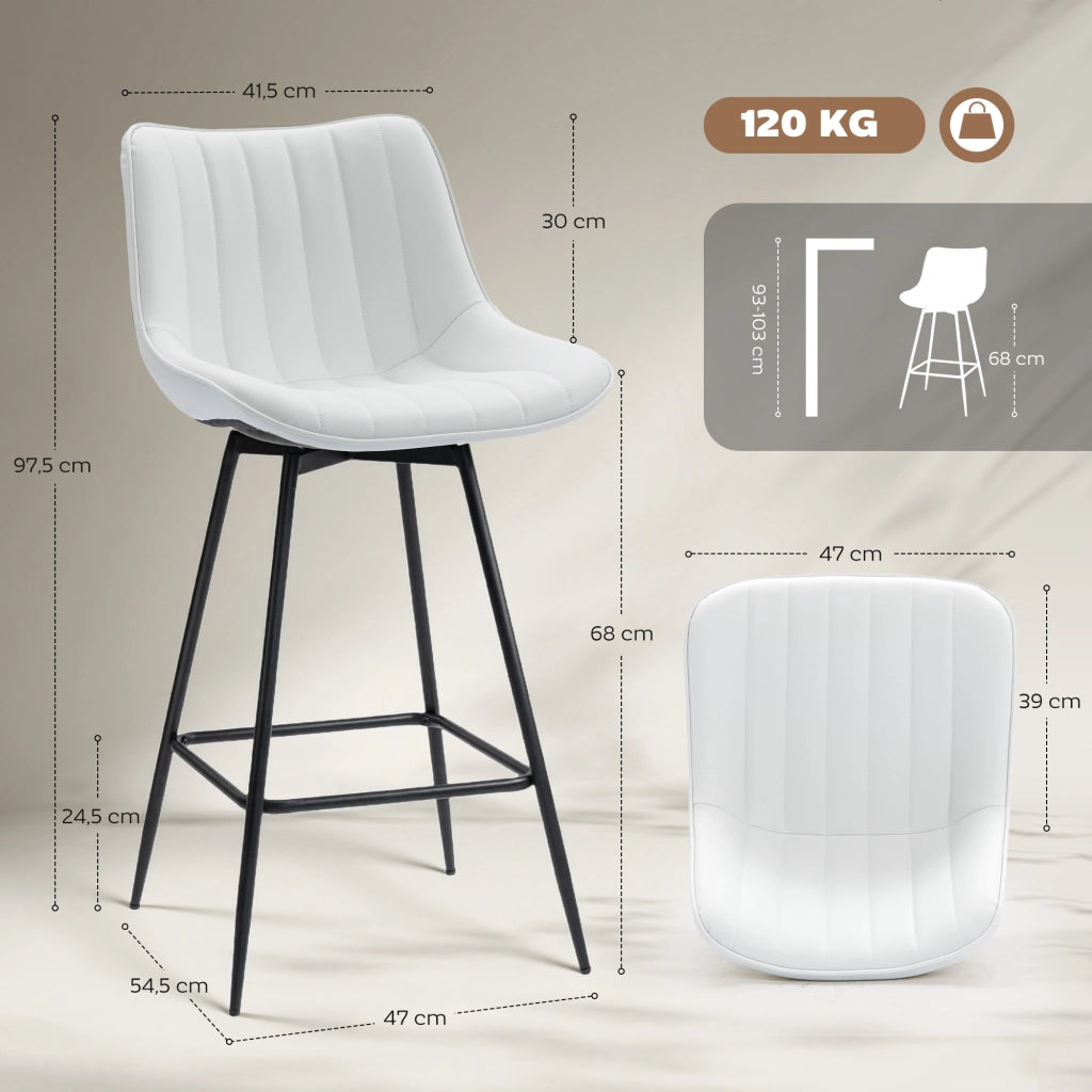 Sgabelli da Bar Girevoli 360¡ã ¨C zephmum ¨C Bianco, Similpelle, Con Schienale e Poggiapiedi