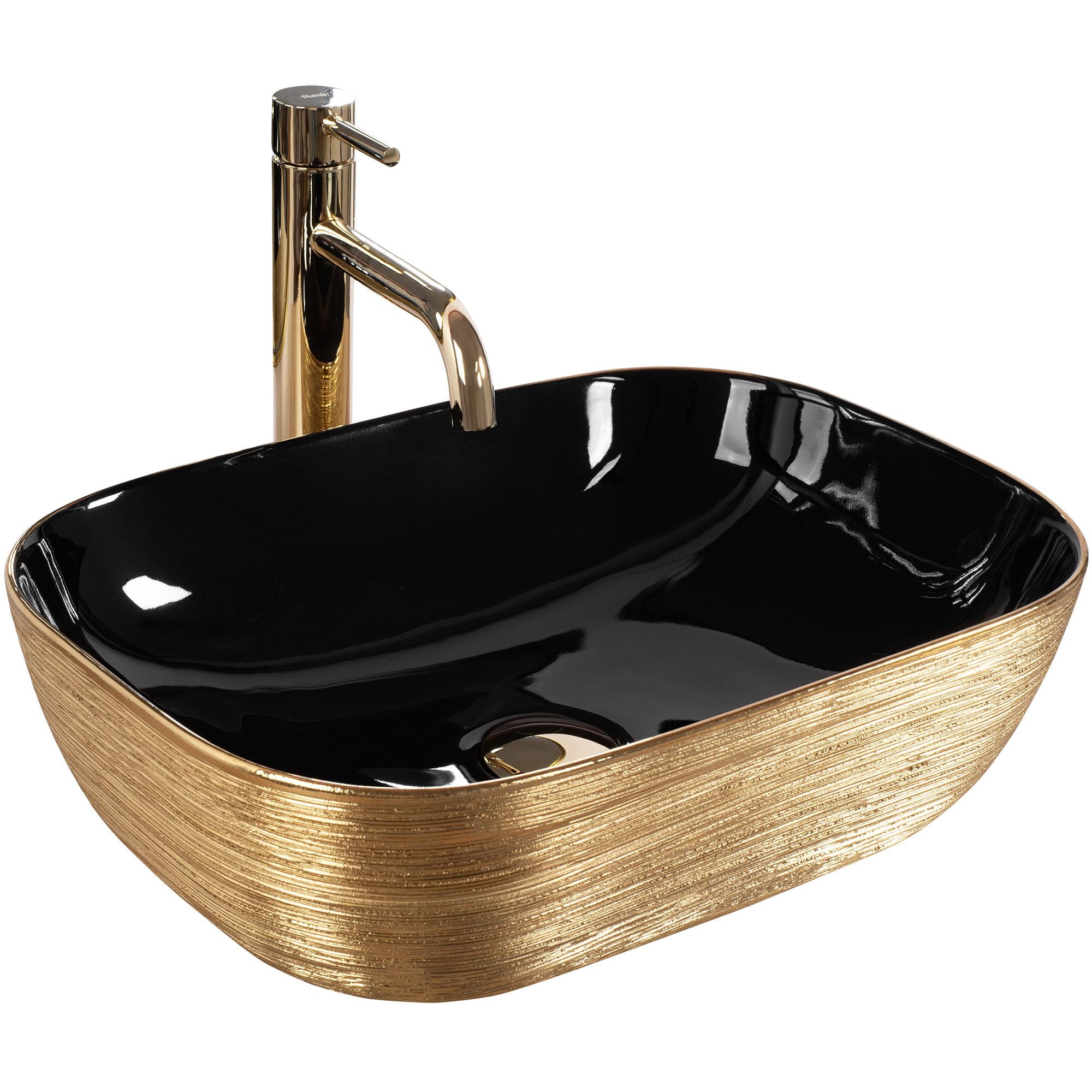 Lavabo Da Appoggio Rea Belinda Black Brush Gold