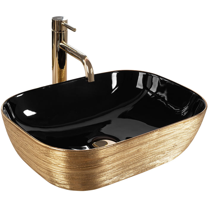 Lavabo Da Appoggio Rea Belinda Black Brush Gold