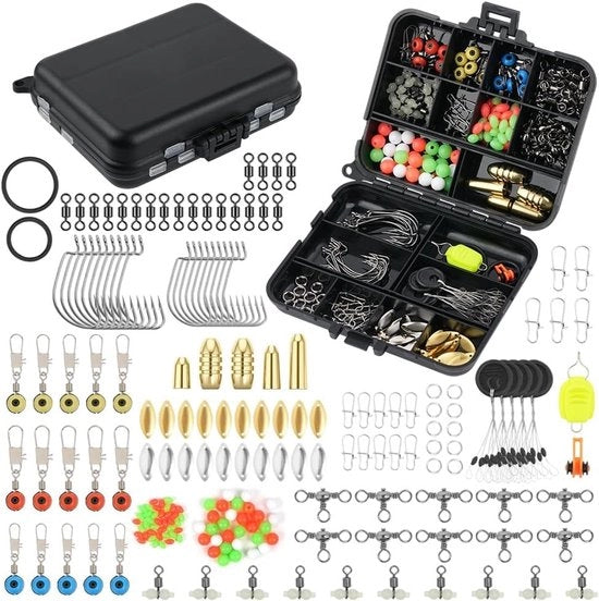 Set di Accessori per Pesci di Fiume e di Mare con 204 Pezzi, Inclusi Ammaccature, Pesetti, Viti e Sostegni.