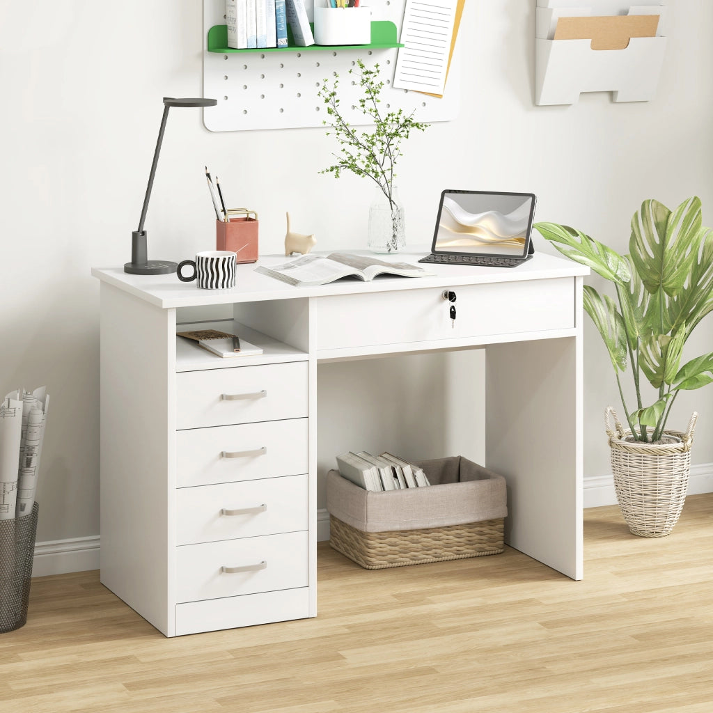 Scrivania per Camera o Ufficio in Legno con 2 Cassetti e 2 Chiavi, 110x50x76cm - Bianco