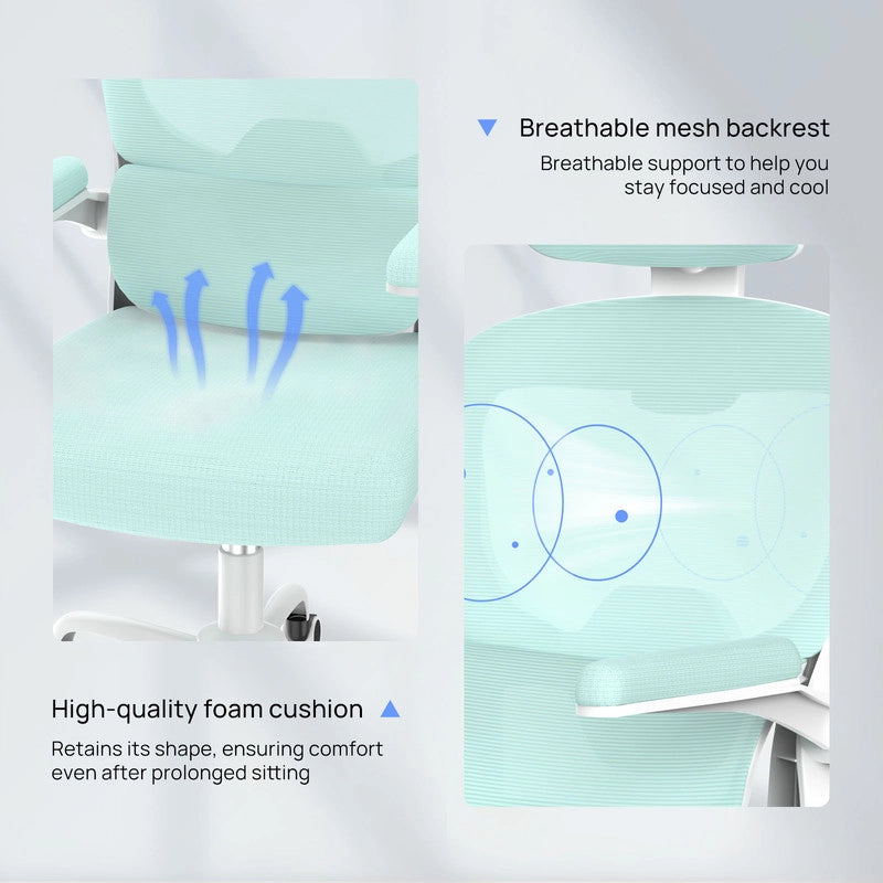 Sedia da ufficio ergonomica - Poltrona HAMLODY - con braccioli pieghevoli a 90° - Supporto lombare - Regolabile in altezza Verde