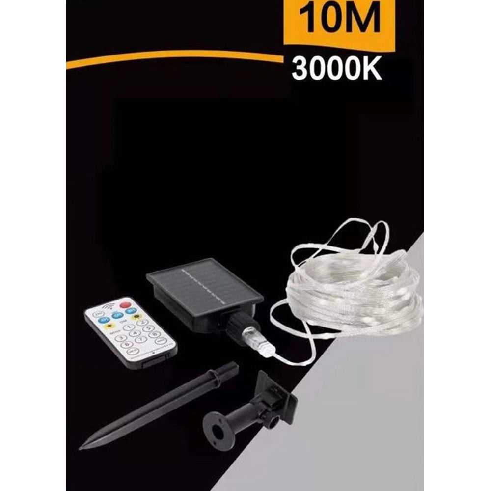 Trade Shop - Striscia Luminosa Led 10mt Con Pannello Solare Picchetto Catena Luce Decorazioni Kyp-10 -