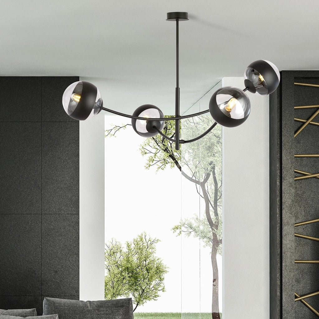 Plafoniera Contemporaneo Loptr Acciaio Nero 4 Luci E14