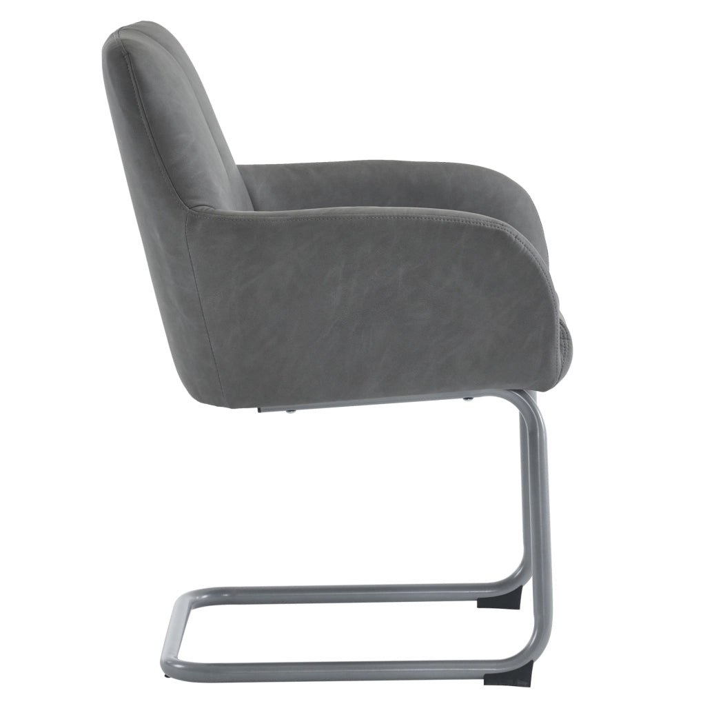 Set di 6 sedie da pranzo con braccioli; design ergonomico; in pelle; grigio