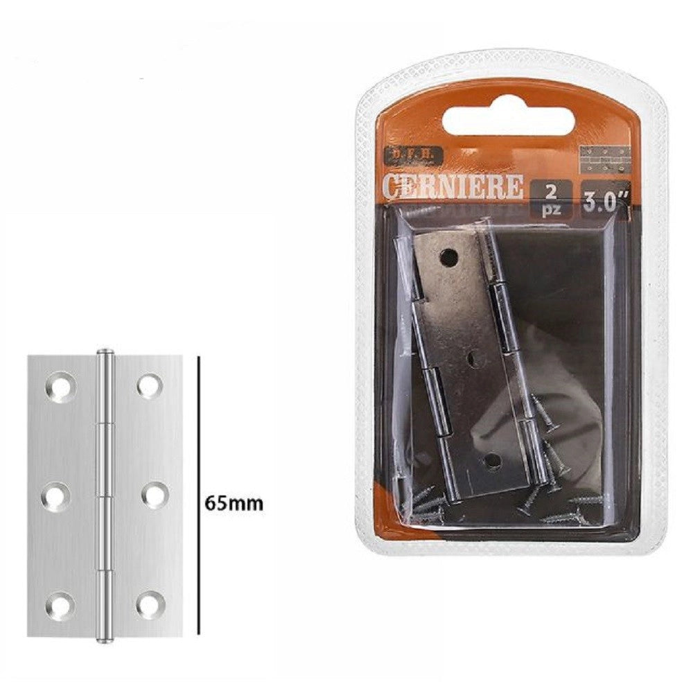 Trade Shop - Set 2 Pz Cerniere Per Porte Mobili Armadi Sportelli Ante 65 Mm Silver Viti 69034 -