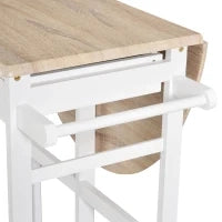 Carrello da Cucina Pieghevole, Mobile da Cucina Salvaspazio con 2 Sgabelli 2 Cassetti 5 Ruote (Rotazione 360°), Legno MDF Bianco