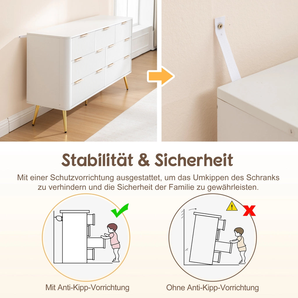 Settimanale con 7 cassetti e chiusura ammortizzata, maniglie in metallo, per ingresso, in MDF bianco, 145 × 40 × 80 cm