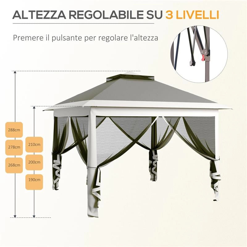 GAZEBO DA ESTERNO AD ALTEZZA REGOLABILE CON ZANZARIERE IN METALLO E TESSUTO OXFORD 3.3X3.3X2.8 M GRIGIO SCURO