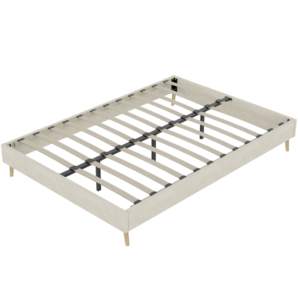 Letto piattaforma 140 x 200 cm in tessuto e metallo; beige