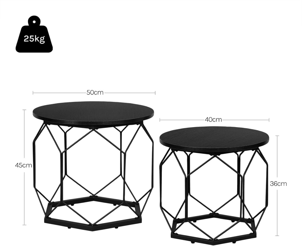 Set di 2 Tavolini da Salotto Rotondi, Tavolini Contenitori in Legno e Metallo, Tavoli Caffè con Piano Rimovibile, per Soggiorno, Camera da Letto, Legno Nero, BTS05szdc