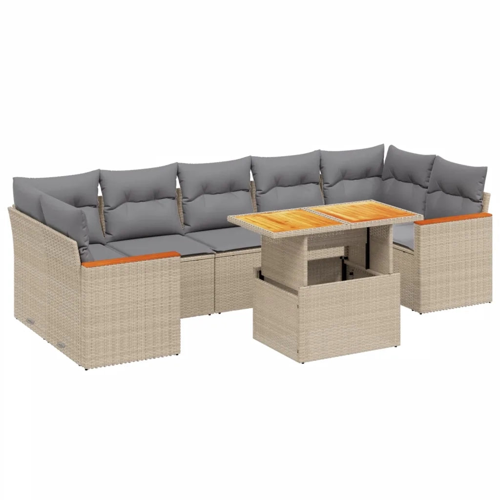 Set Divano da Giardino 8 pz con Cuscini Beige in Polyrattan
