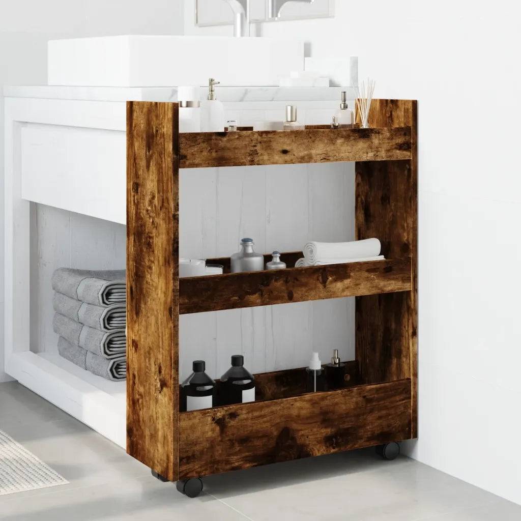 Carrello Stretto a 3 Livelli Rovere Fumo in Truciolato 855254