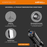 Niova Plus Daylight, Faretto LED per fotografia, luce video 200 W dimmerabile, con riflettore Bowens e diffusore, con tecnologia COB-LED, per studio fotografico