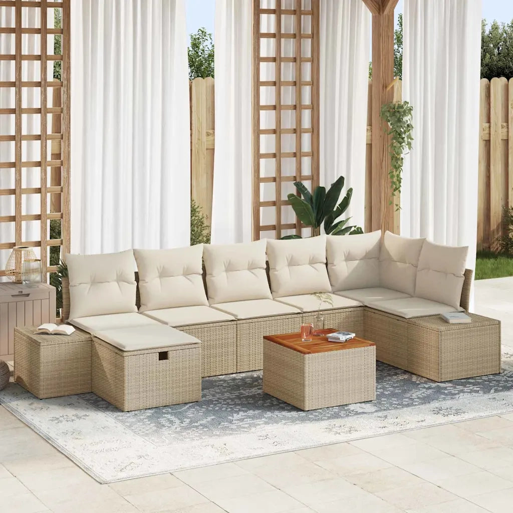 Set Divano da Giardino con cuscino 8 pcs Beige Poly Rattan 3360935