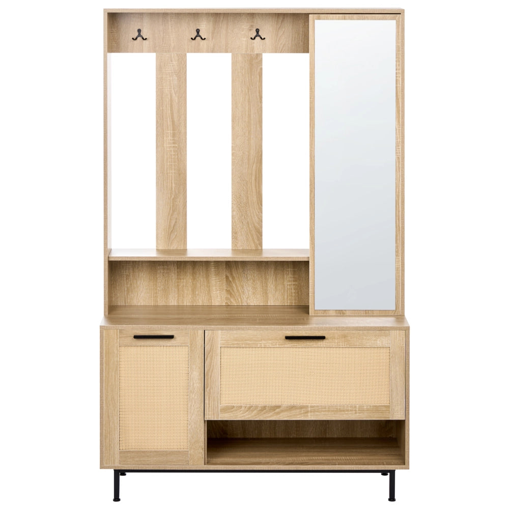 Mobile da ingresso con scarpiera a specchio L 112 cm A 179 cm Armadio Appendiabiti Truciolato Marrone Chiaro