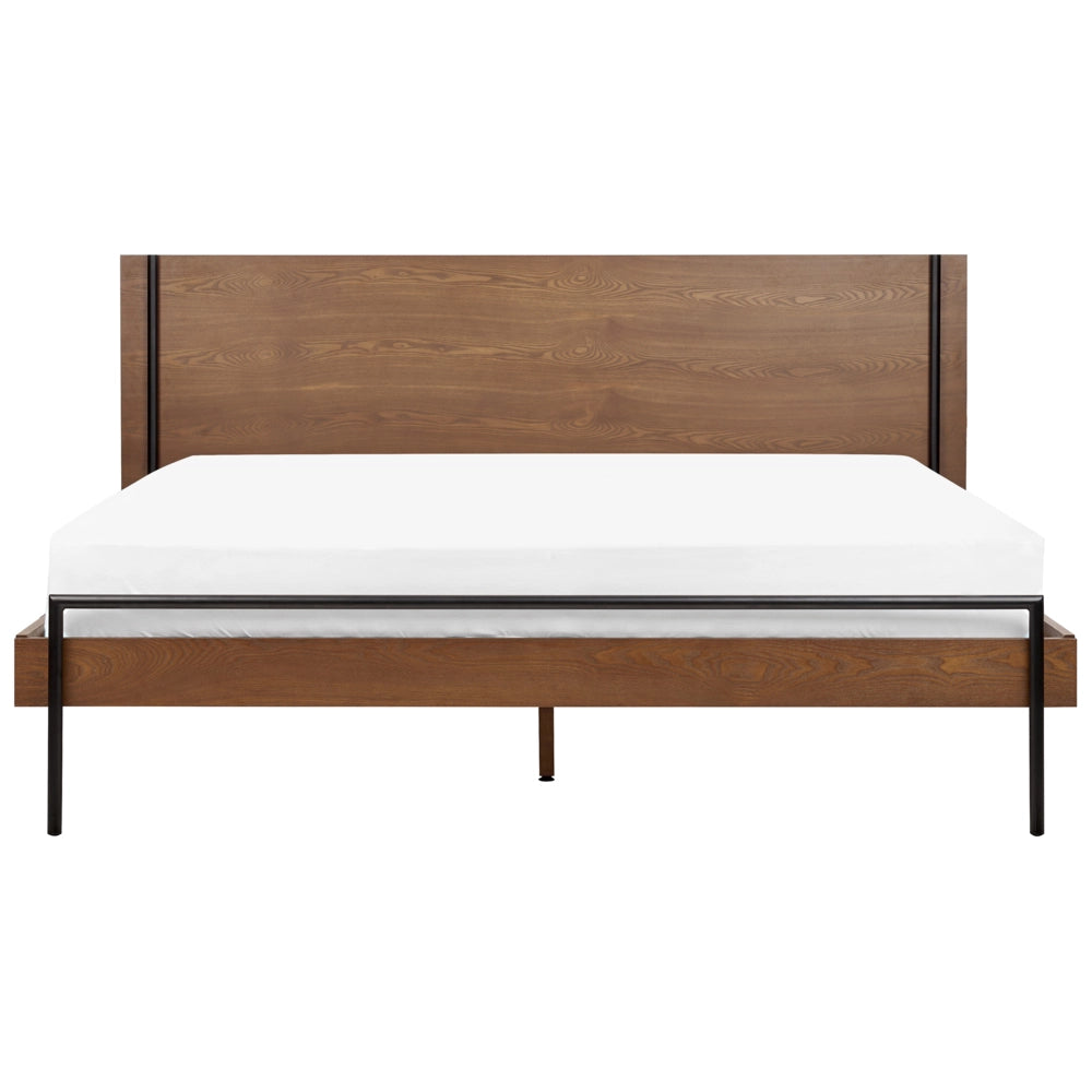 Letto 180 x 200 cm in frassino scuro con rete a doghe e testiera gambe in metallo nero