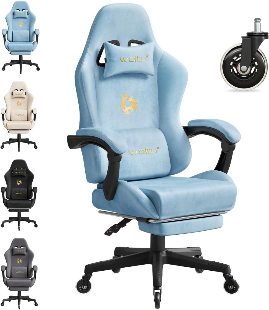 Sedia da gaming, Sedia Gaming Ergonomica con Ruote Silenziose, Altezza e Inclinazione Regolabile, con Braccioli Sincronizzati e Poggiapiedi, in Tessuto Scamosciato, Grigio