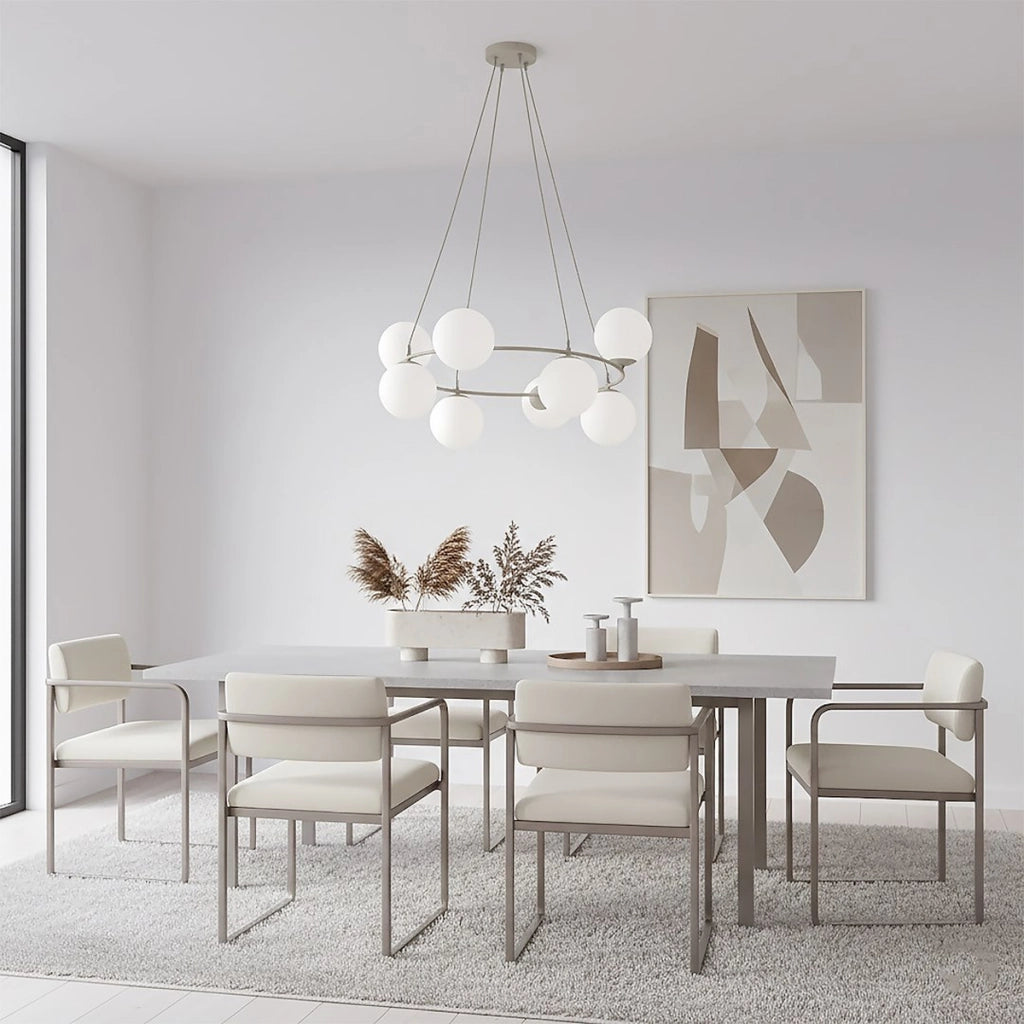 Lampada a sospensione Azura in acciaio beige e vetro opalino