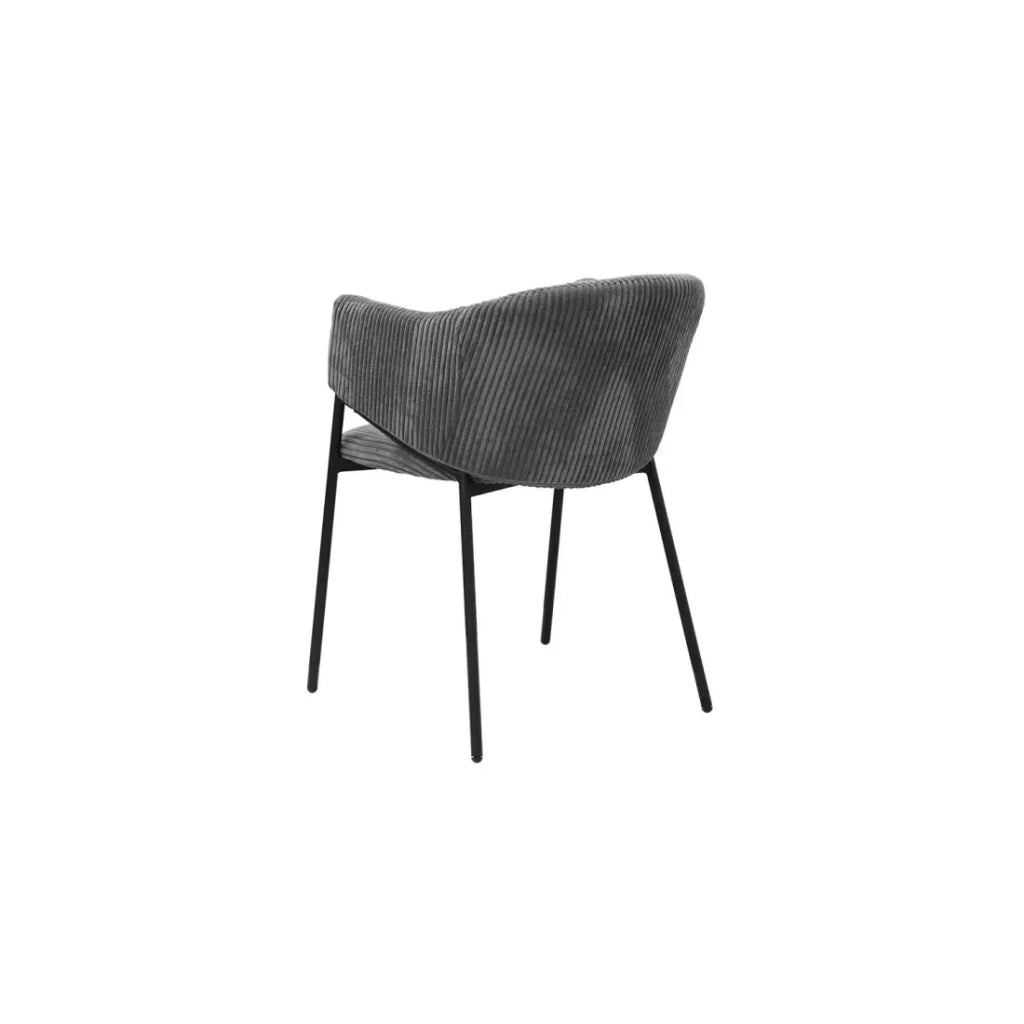 Sedia da pranzo IMANY – Velluto a coste grigio scuro – Braccioli – Piedi in metallo nero – Stile design / industriale