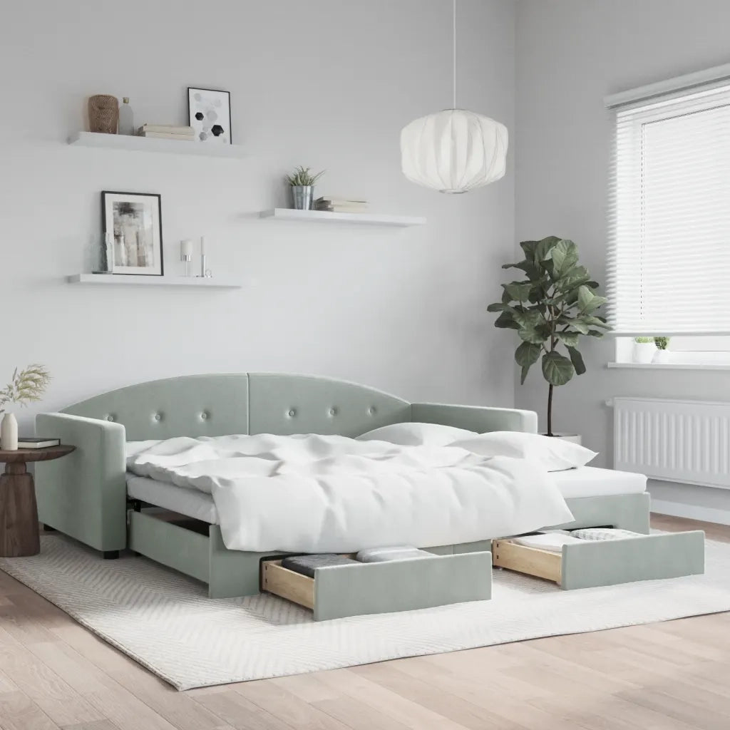 Divano Letto Estraibile Cassetti-Sofa Letto-Daybed Grigio Chiaro 100x200 Velluto 967033