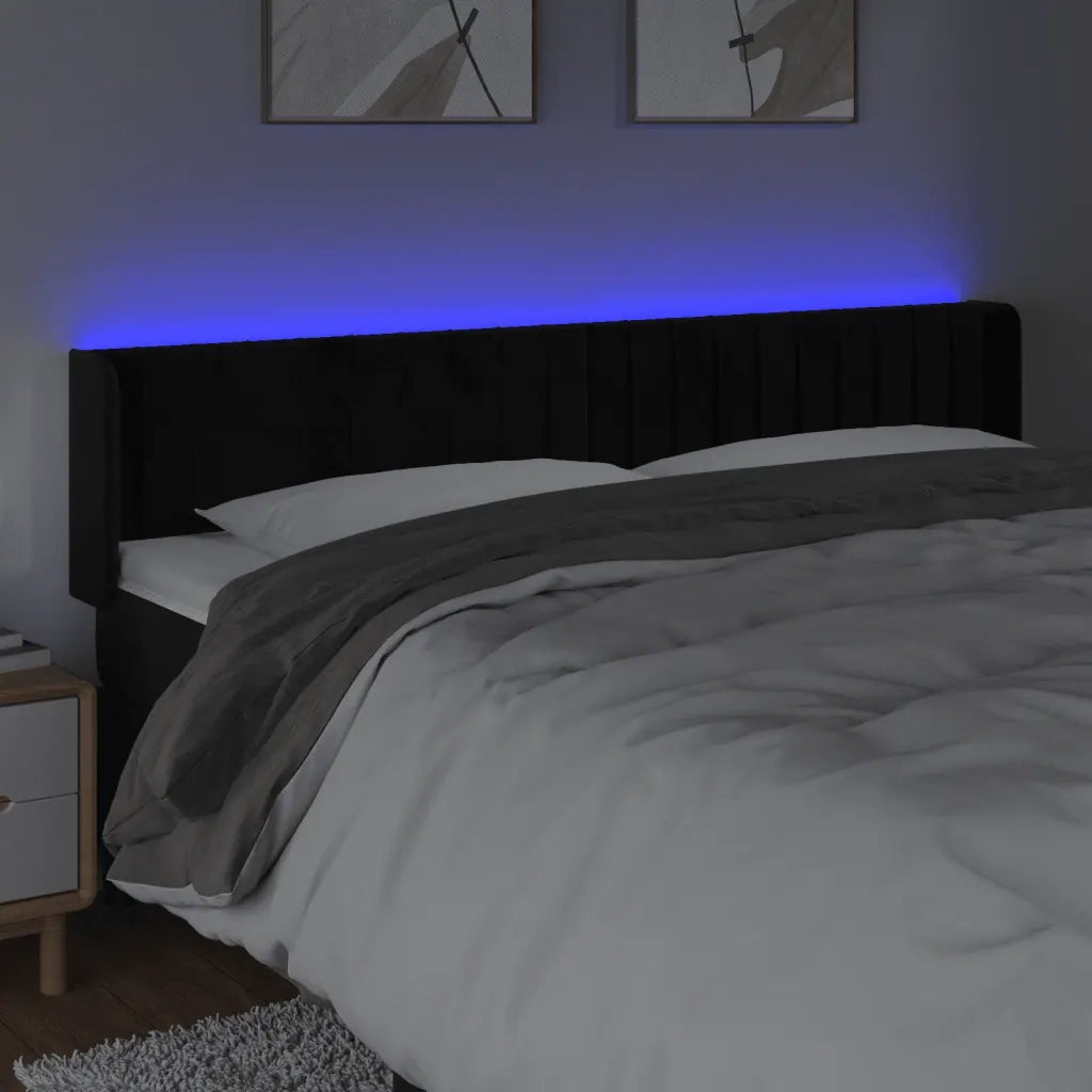 Testiera a LED Nera 203x16x78/88 cm in Velluto 3123542