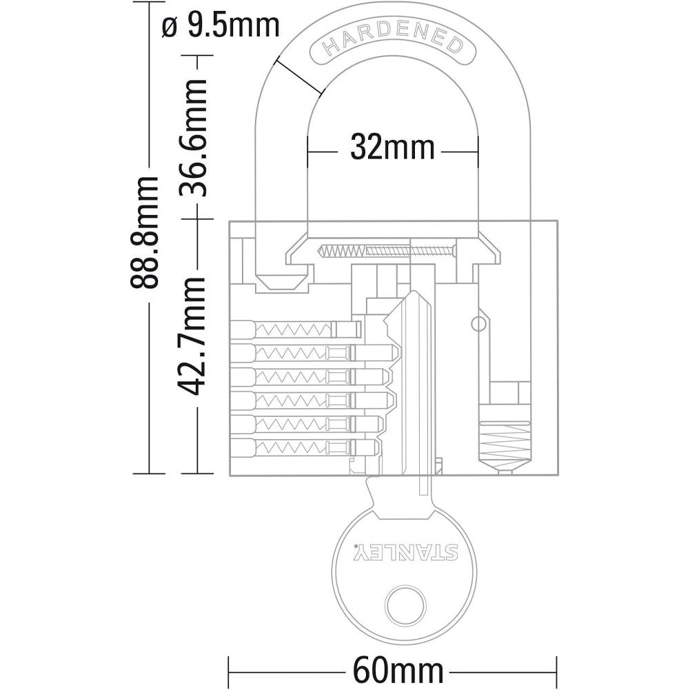Stanley Lucchetto Arco Standard in Acciaio Cementato da 60 mm con 3 Chiavi