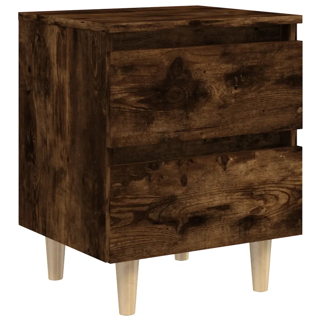 Comodini con Gambe in Legno Massello 2pz Rovere Fumo 40x30x50cm 813123