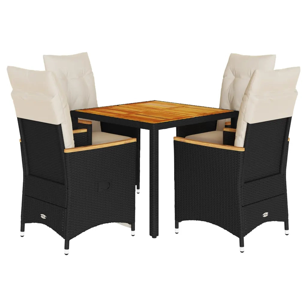 Set da Pranzo da Giardino 5 pz Nero con Cuscini in Polyrattan 3276833