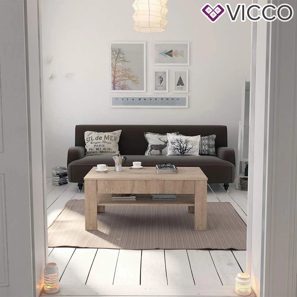 Tavolino Milan, Sonoma, 92.2 x 65 cm, con vano portaoggetti per riporre riviste e telecomandi