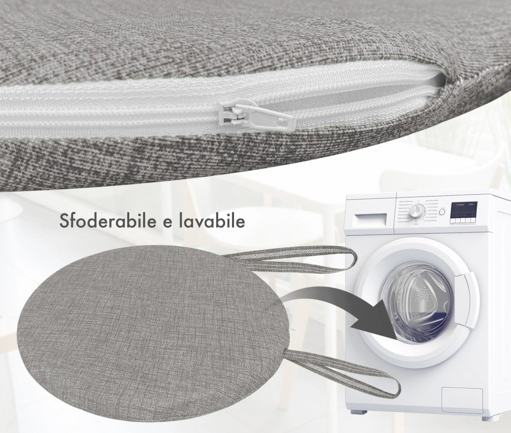 Cuscini Rotondi Per Sedie Cucina Imbottiti Sfoderabili Con Cerniera Cuscino Rotondo Ø 40 Cm Sedia Tavolo Lavabile In Lavatrice Con Lacci Per Fissaggio Prodotto Italiano Comodi 4 Pezzi - Grigio