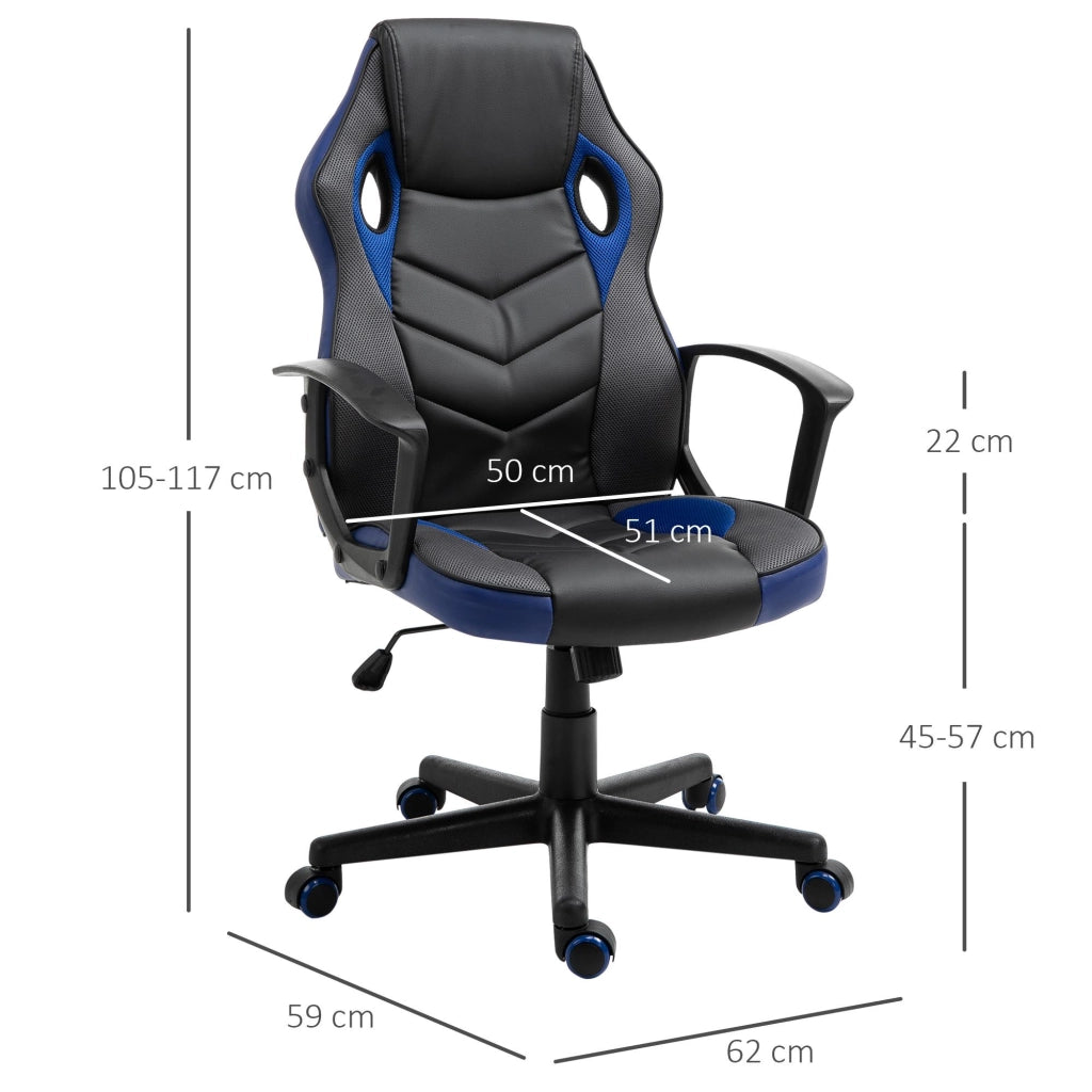 Sedia da Gaming Girevole Reclinabile in Similpelle  Nera e Blu
