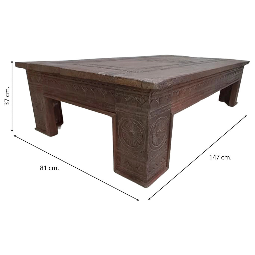 Tavolino in legno artigianale marrone 147x81x37h cm