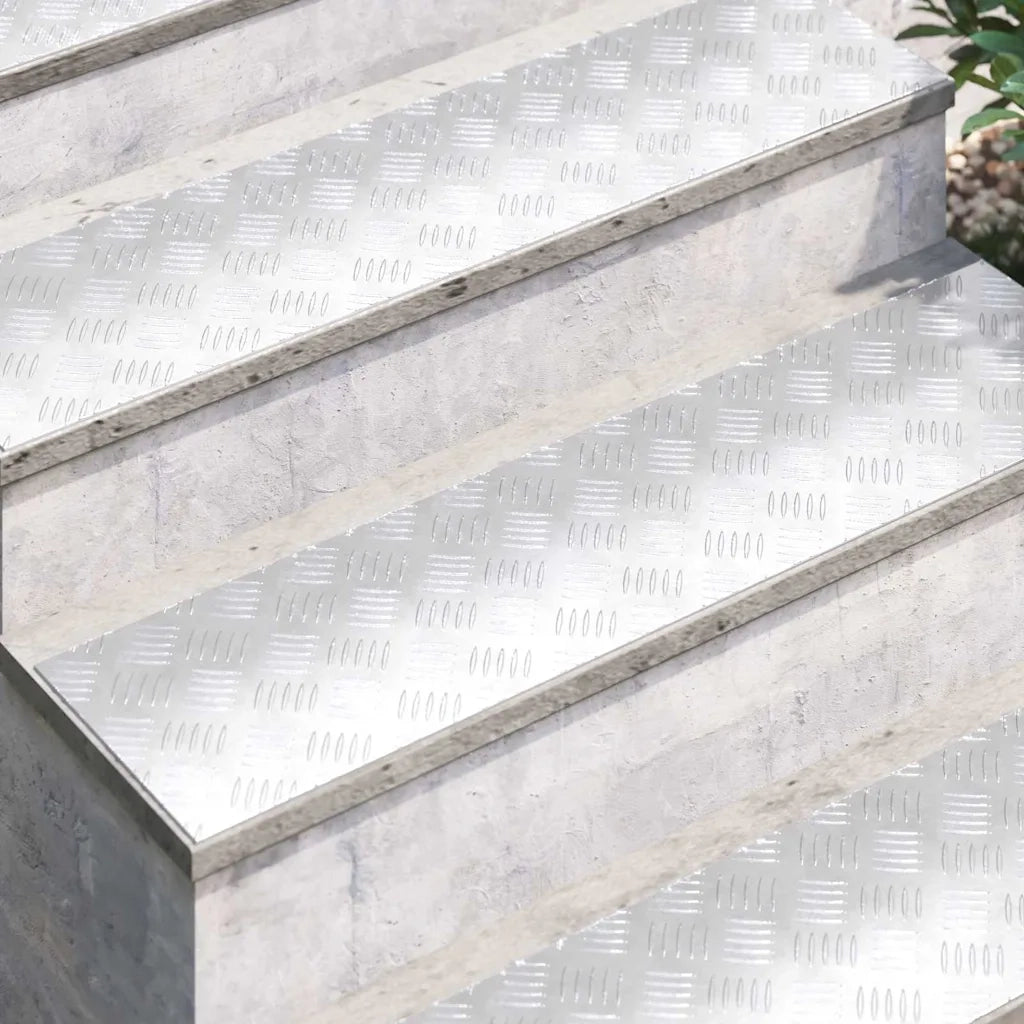 Gradini per Scale 4 pz | Tappetini per scale autoadesivi Argento 100 x 25 cm Alluminio