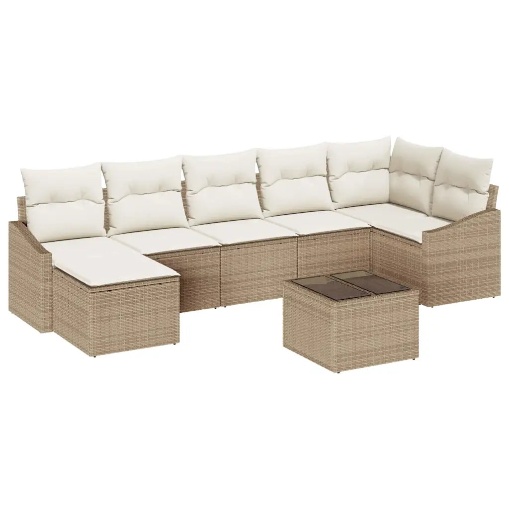 Set di divani con cuscino 8 pcs Beige polyrattan