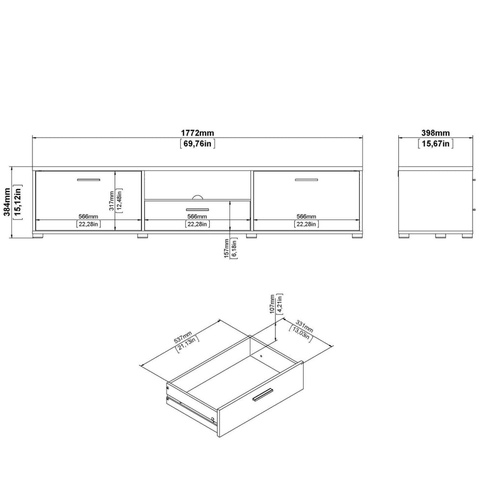 Mobile porta TV Giaele, Credenza da soggiorno, Armadio basso per TV, Base parete attrezzata, 177x40 h38 cm, Bianco