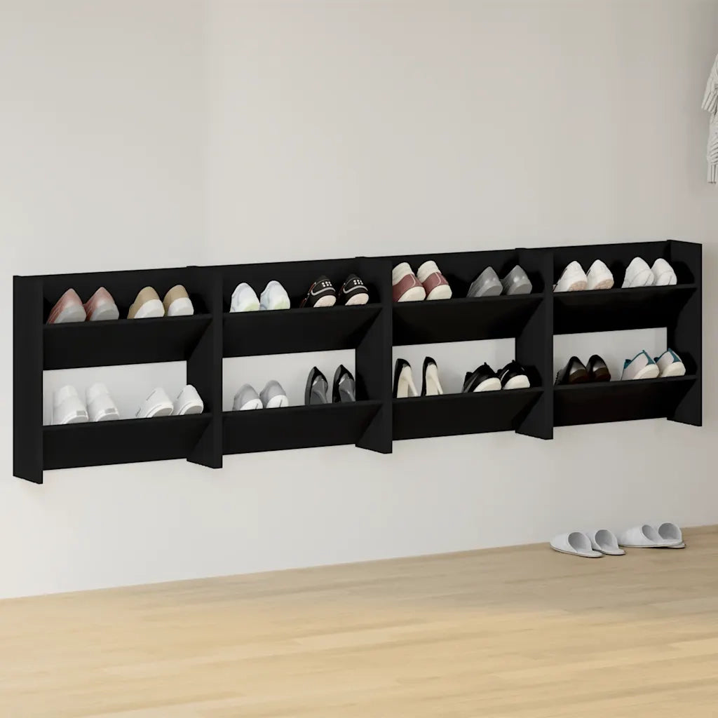 Scarpiere a Muro 4 pz | Mobile per scarpe Nere 60x18x60 cm in Legno Multistrato