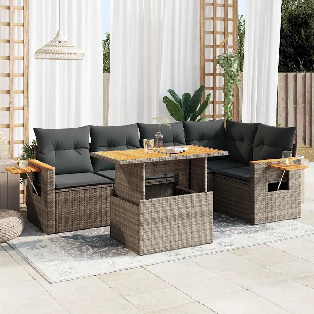 Set Divano da Giardino 6pz con Cuscini Grigio Polyrattan Acacia 3327602