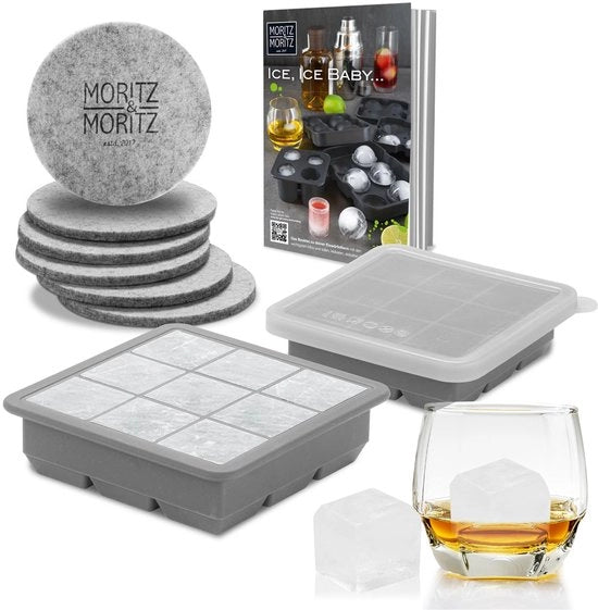 Igiene per 18 blocchi di ghiaccio in forma quadrata - Incluso 6 sottopiedini e libretto di ricette - Libero da BPA - Silicone
