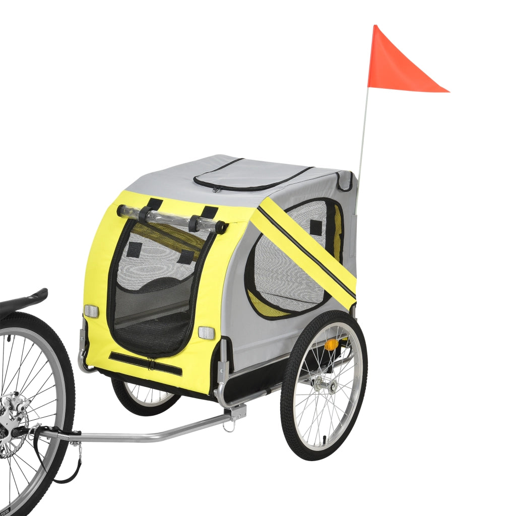 Rimorchio per Bicicletta per Trasporto Cani 138 x 71 x 90 cm Carrello per Trasporto Animali Domestici Carico Max.26 kg - Giallo-Griggio-Nero