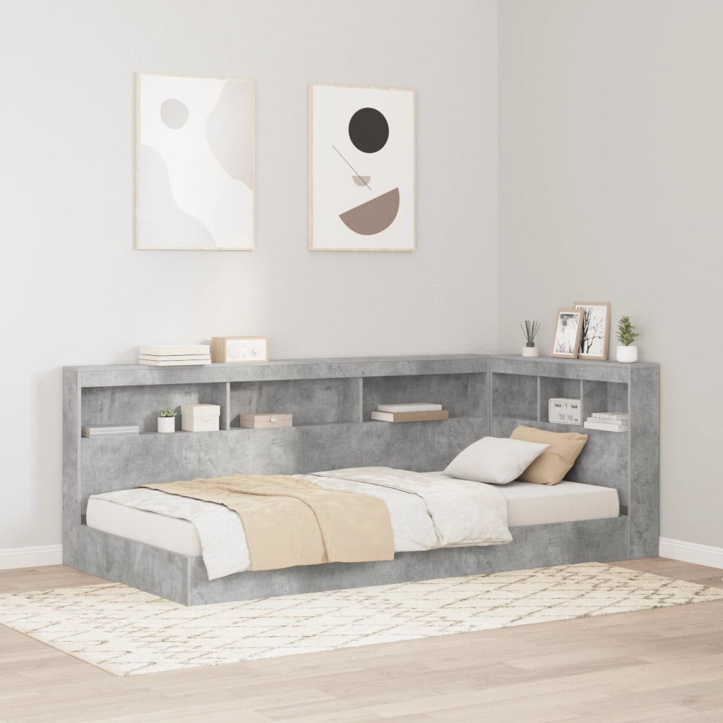 Letto con Libreria Grigio Calcestruzzo 75x190 cm in Legno Ingegnerizzato