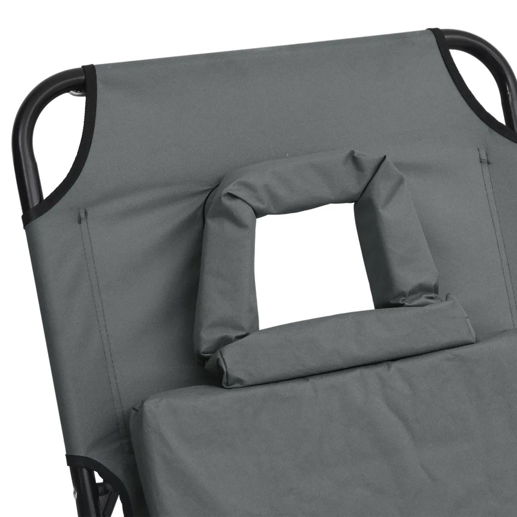 Lettino Prendisole Pieghevole Grigio Tessuto Oxford e Acciaio 360178