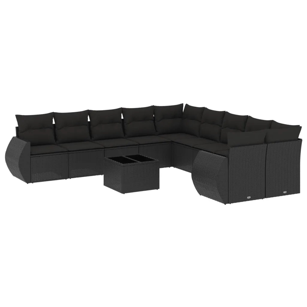 Set Divani da Giardino 11 pz con Cuscini in Polyrattan Nero 3221914