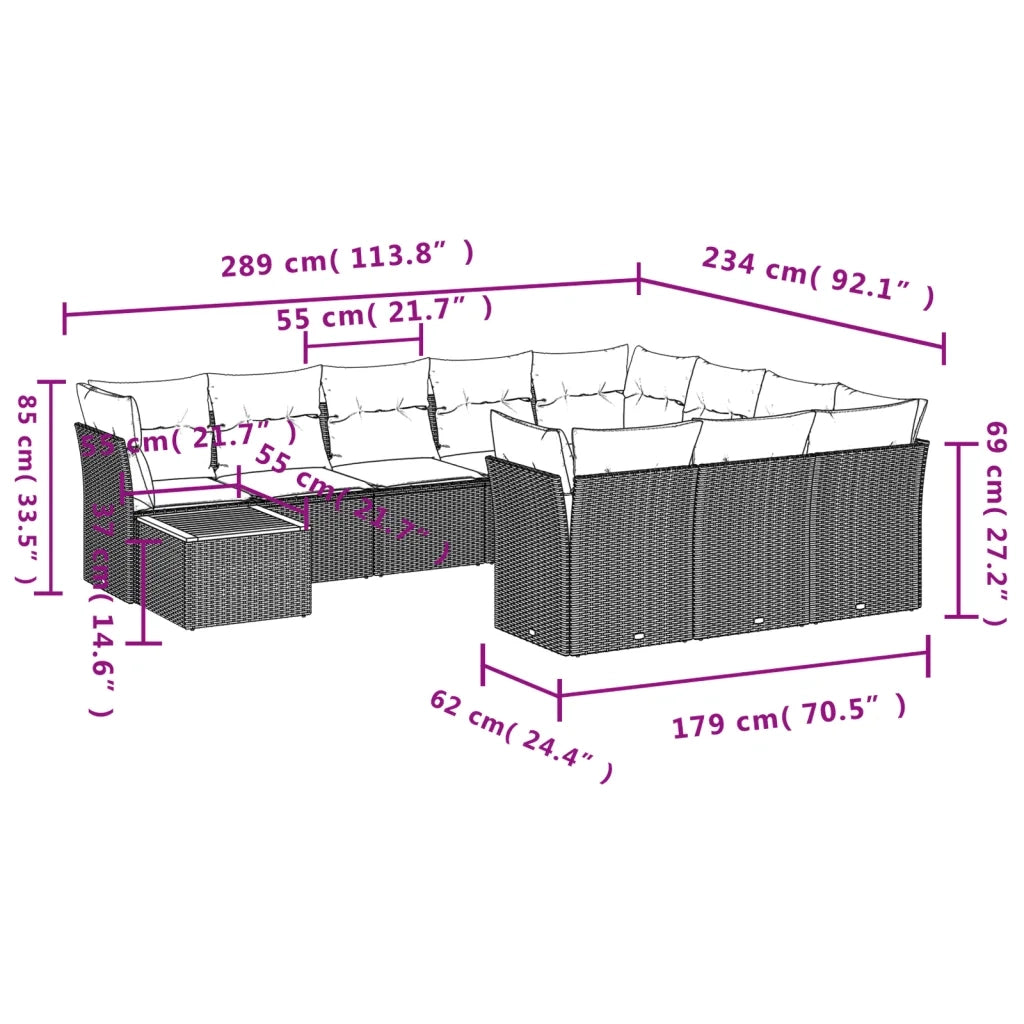 Set Divani da Giardino 11 pz con Cuscini in Polyrattan Grigio 3223848