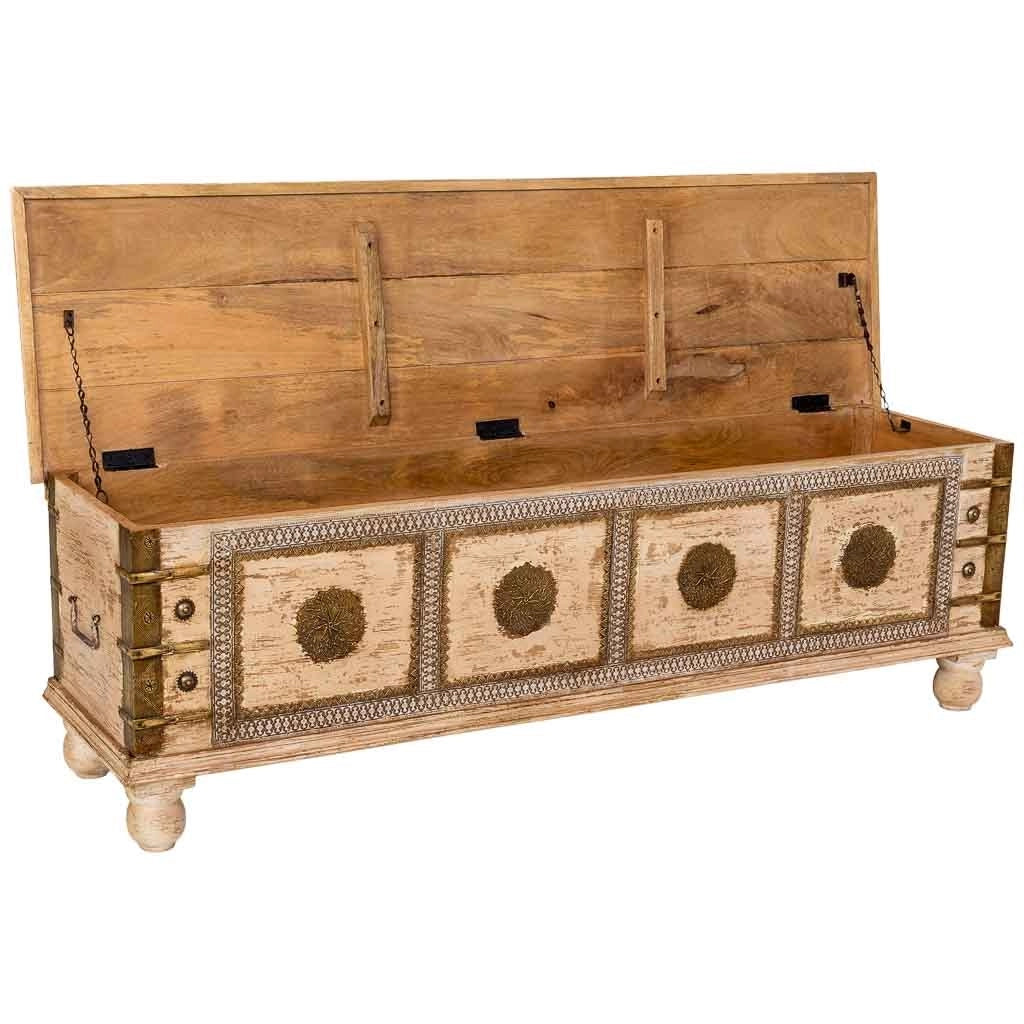Baule in legno bianco, fatto a mano, 146x40x46h cm