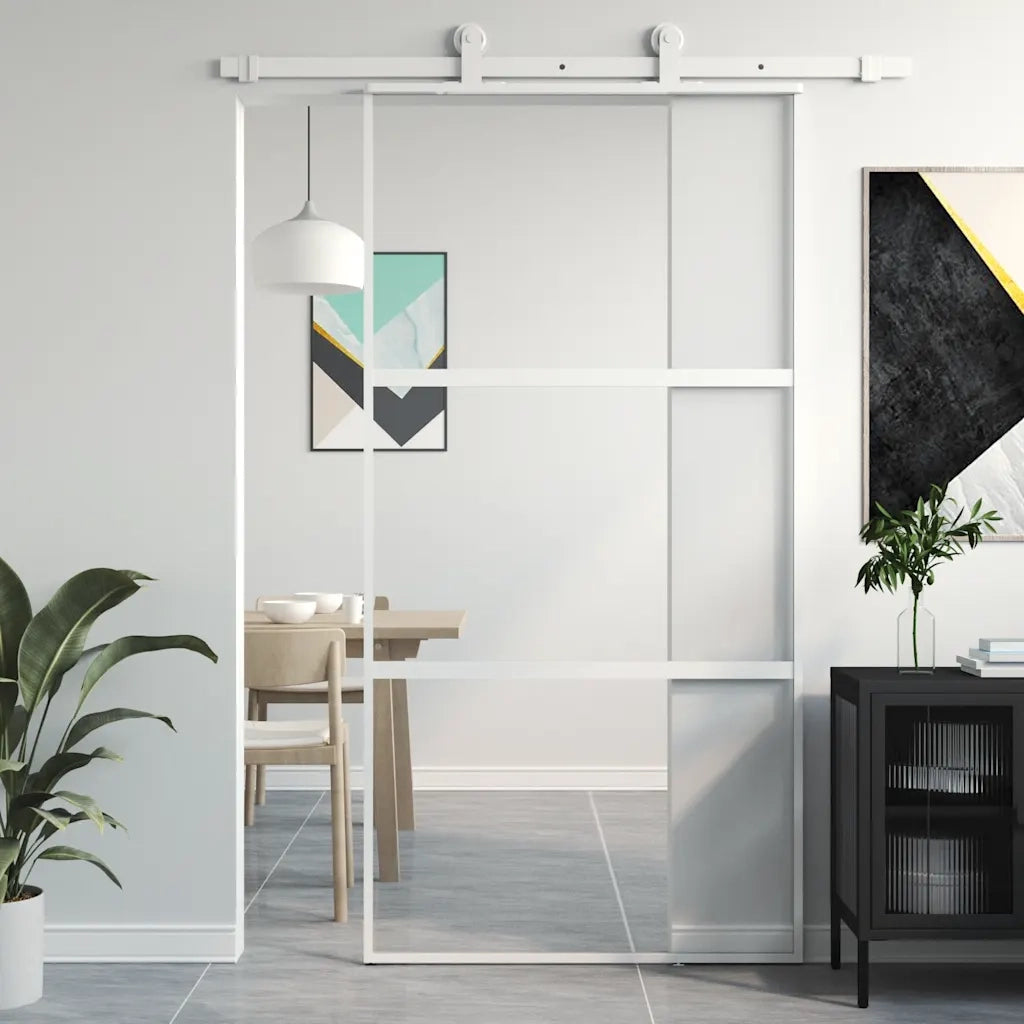 Porta Scorrevole Bianca 102,5x205cm Vetro Temperato e Alluminiocod mxl 107773