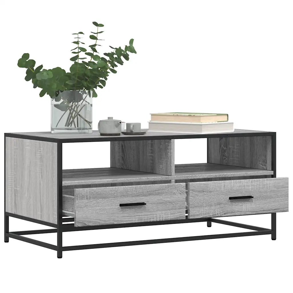 Tavolino Grigio Sonoma 100x50x45 cm Legno Multistrato e Metallo