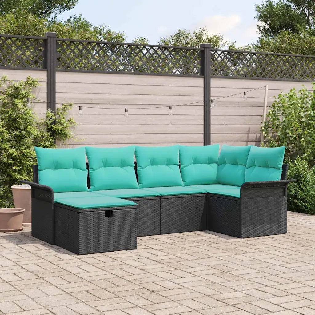 Set Divano da Giardino 6 pcs Nero e Turchese polyrattan 3358885